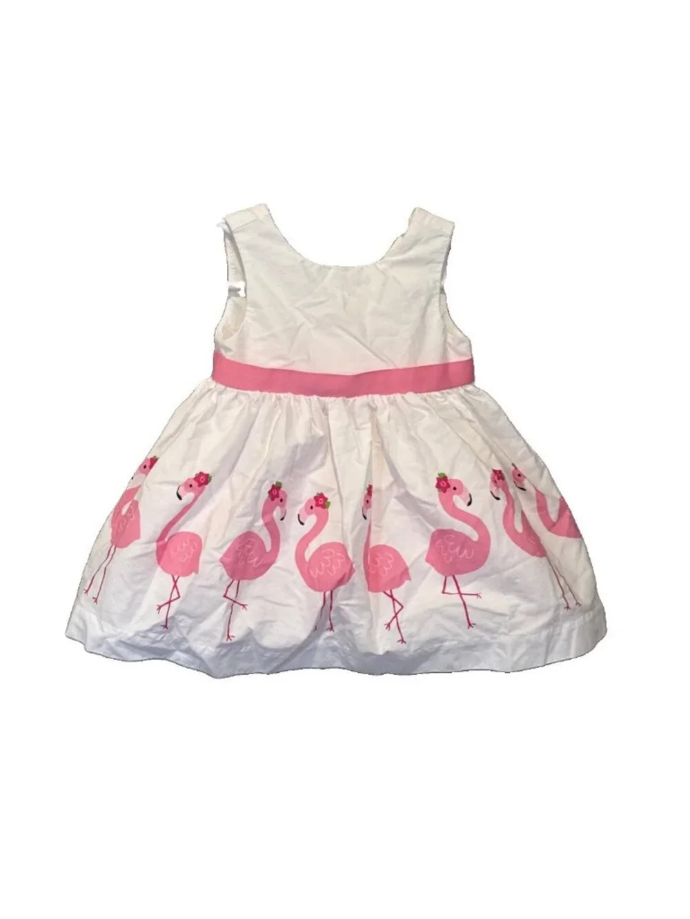 Gymboree Infant Girls Pink Floral Flamingo Dress Lined Adorable Sz 3-6M White